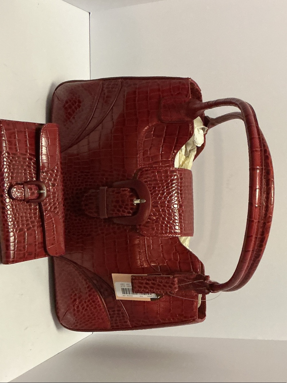 ANTONIO MELANI Red Croc-Embossed Satchel with Buckle Accent with matching wallet